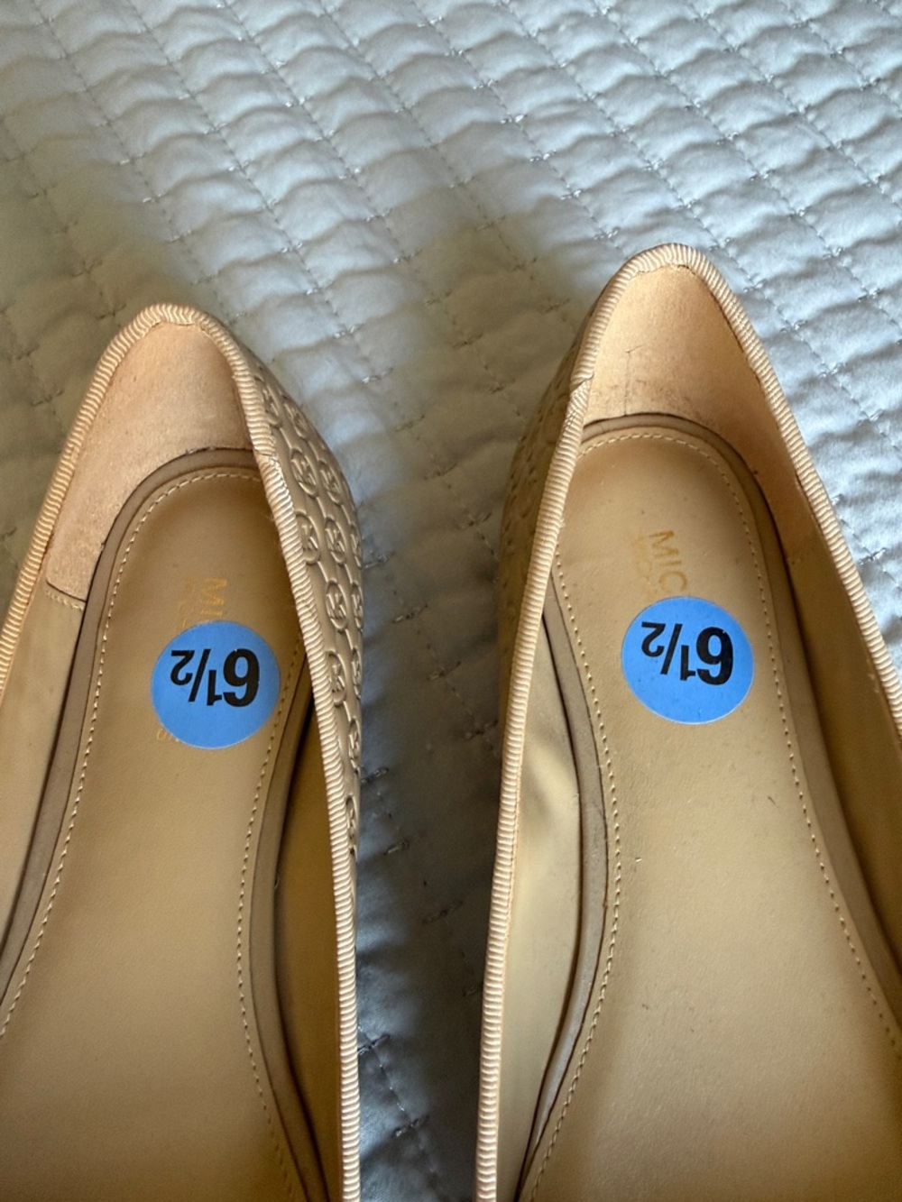 Michael Kors Beige and Gold Logo Cap-Toe Flats - Picture 3 of 7